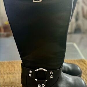Steve Madden Girl Black Paris Knee-High Boots with Silver Buckle NWOT
